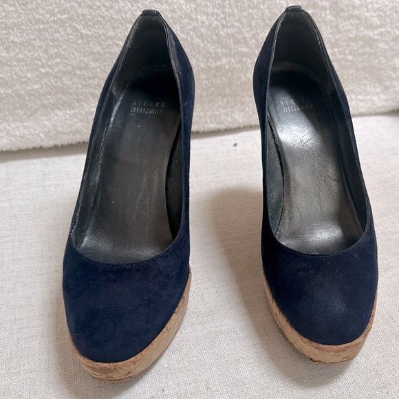 Rare Stuart Weitzman Corkswoon Navy Suede Platform Wedges US 8.5 $445 Retail - Picture 8 of 16